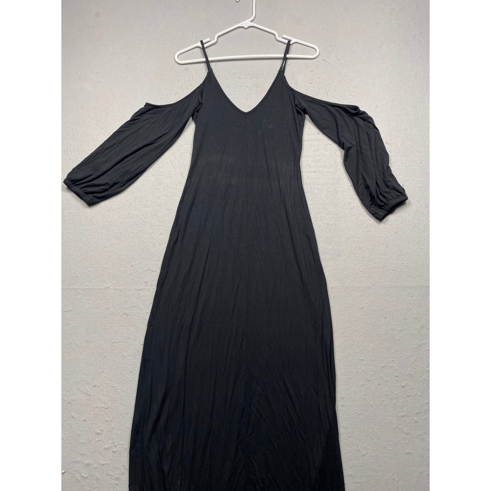 Rachel Pally Black Cold Shoulder V-Neck Maxi Dress Long Sleeve Modal Jersey M